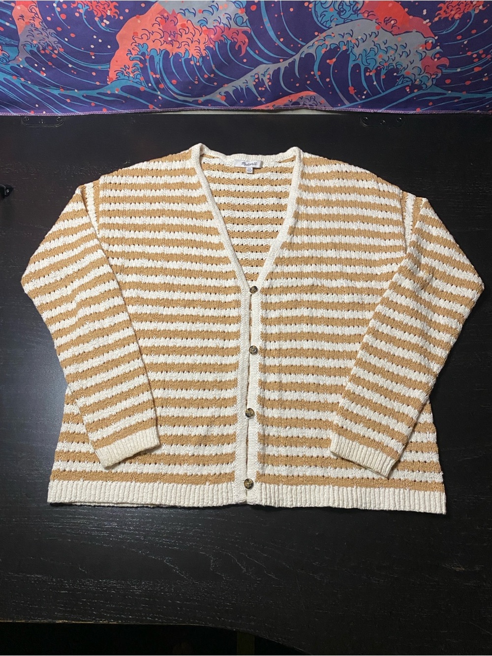 Madewell Striped Button-Up Cardigan in Cream and Tan